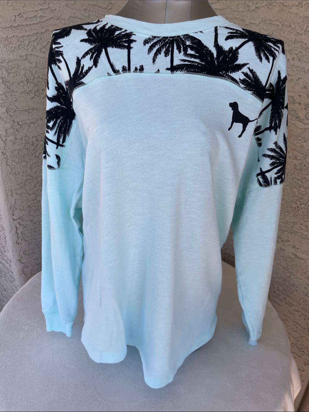 VS PINK light blue/ mint Coastal Palm Crewneck Sweatshirt tunic